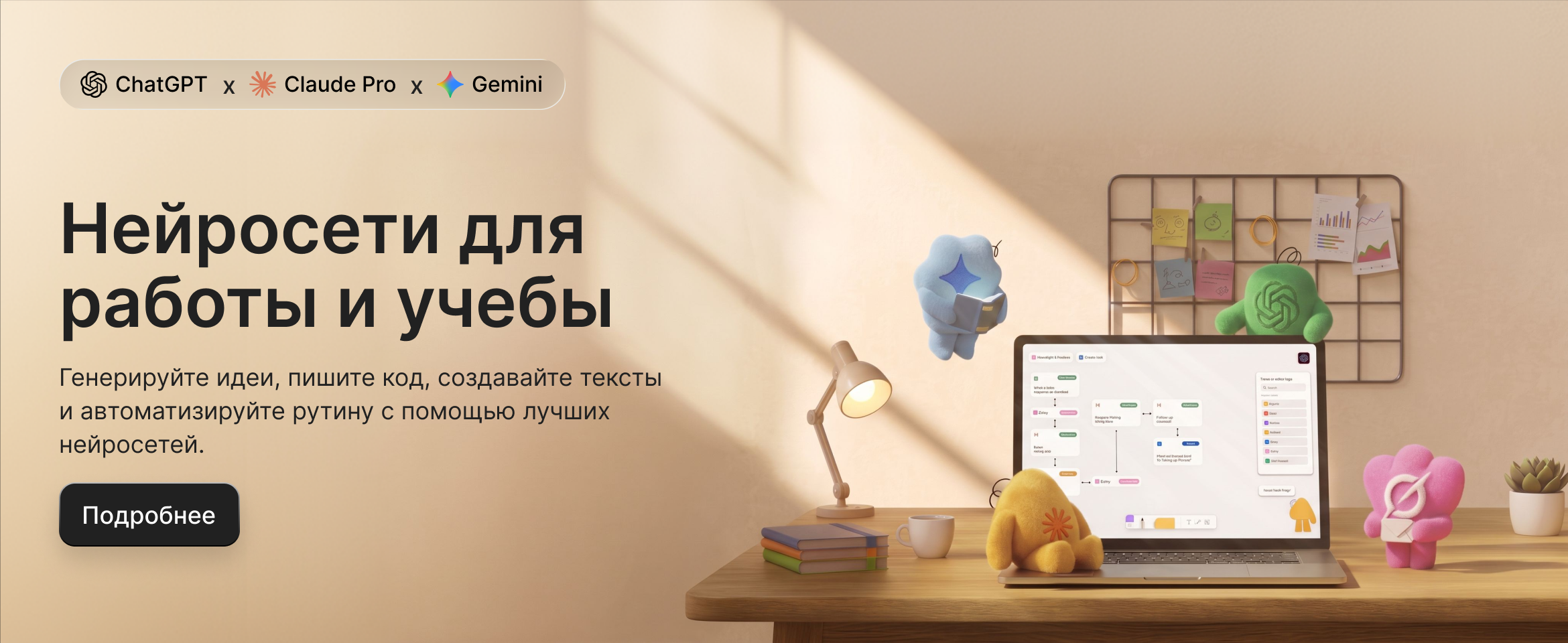 Баннер ИИ, ChatGPT, Claude, Gemini на главной